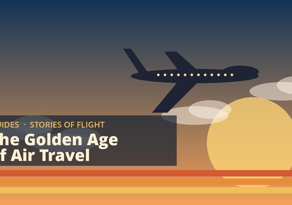 Retro 1970s-style illustration of a jet over a sunset sky for a guide to the golden age of air travel – Pan Am Experience Los Angeles