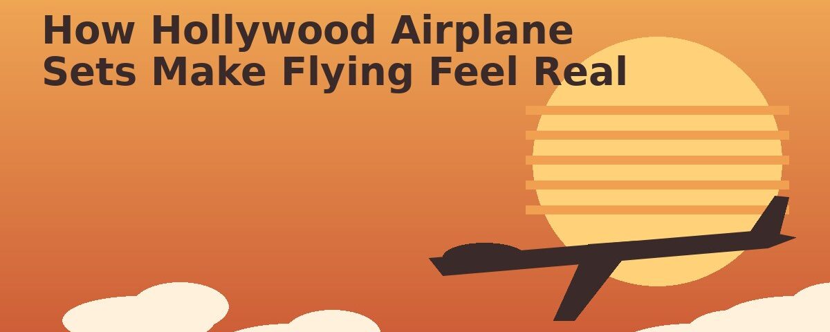 Retro illustration of a jet silhouette against a 1970s-style sunset – how Hollywood airplane sets make flying feel real