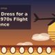 Retro 1970s travel illustration with jet silhouette, sunset and cabin windows: how to dress for a retro flight experience in Los Angeles