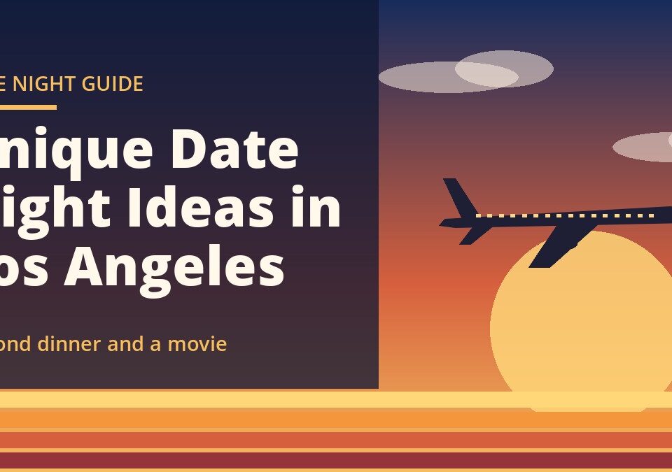 Retro 1970s-style illustration of a jet at sunset – unique date night ideas in Los Angeles